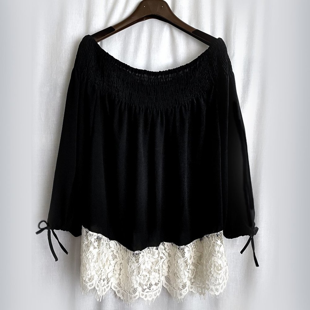 Eloquii women's black chiffon blouse with off-white lace. New NWT. Size 16